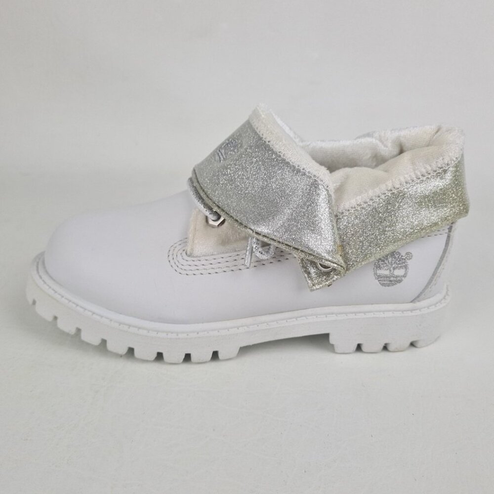 Timberland Roll Top Sweet TODDLER Girl Boots White Silver Leather